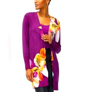 NWOT Chicos Sweet Berry Size 4((XXL) Botanical Midi Cardigan Sweater/blazer